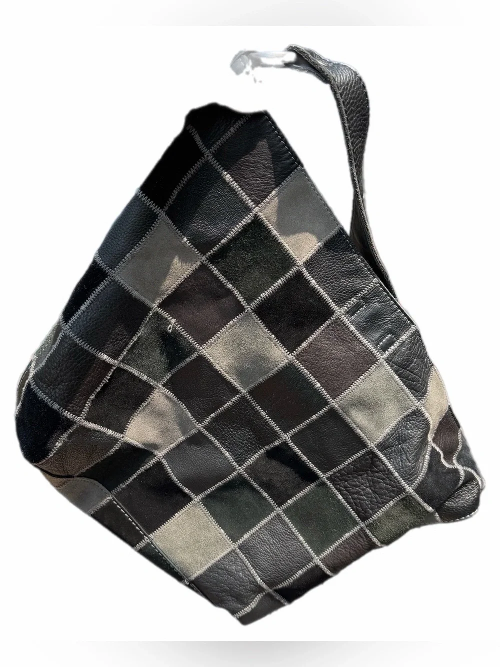 Lucky Brand Black Gray Patchwork Leather Suede Hobo Shoulder Bag Boho Y2K